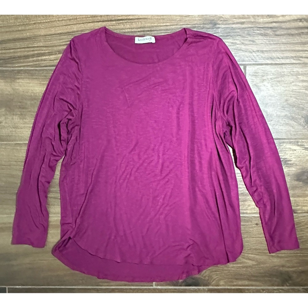 Kettlewell Womens Berry Purple Slub Jersey Long Sleeve Top Crew Neck Size M